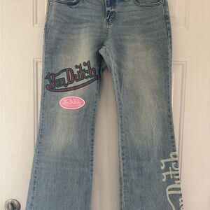 Von Dutch Women's Blue Flare Jeans with Logo Accents